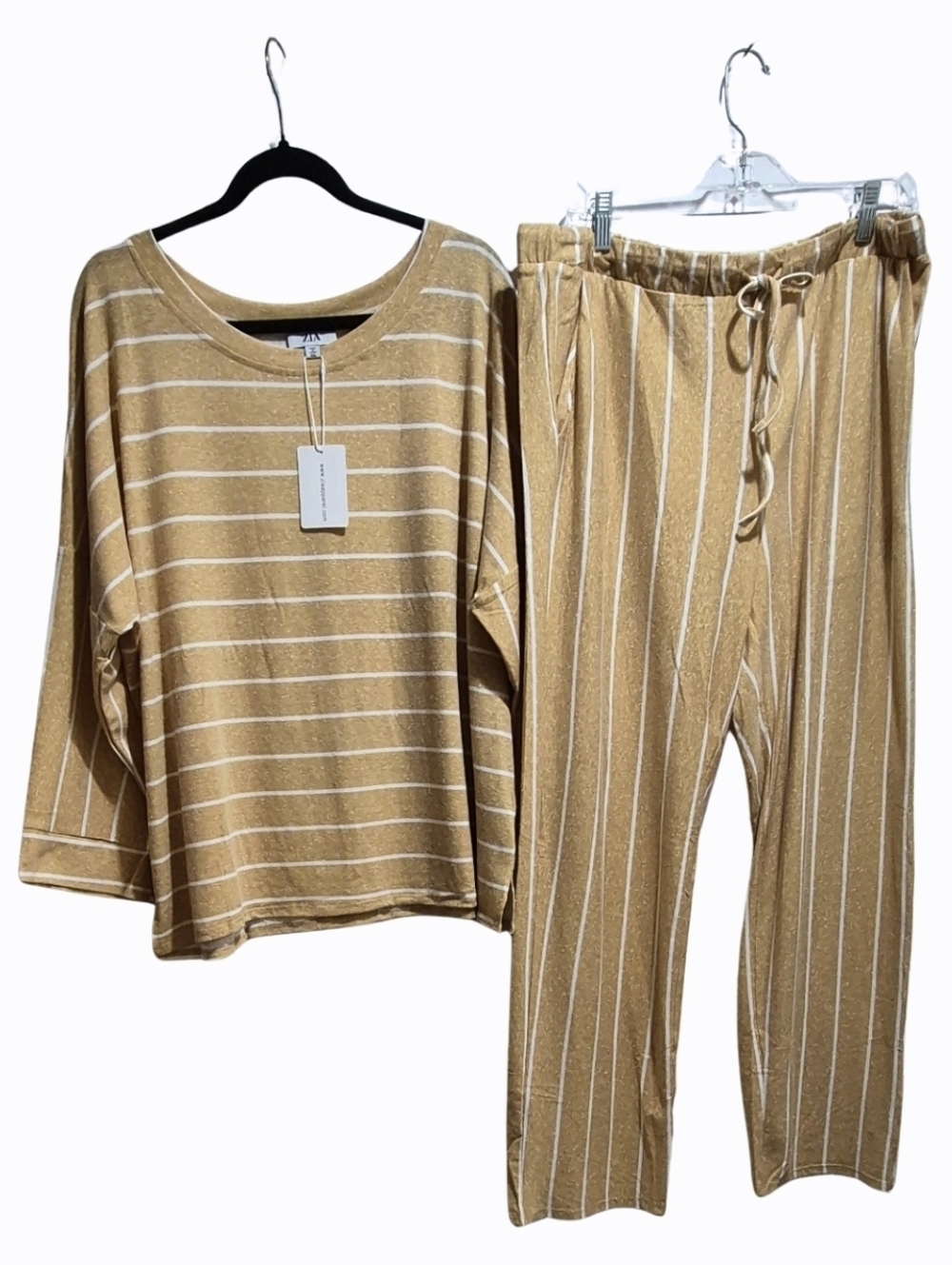 ZiA Mustard Stripe Lounge Set Soft Stretch Top & Pants Size 2XL NWT